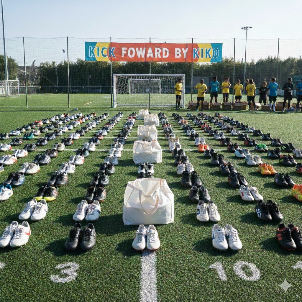 Young players smiling with donated football boots