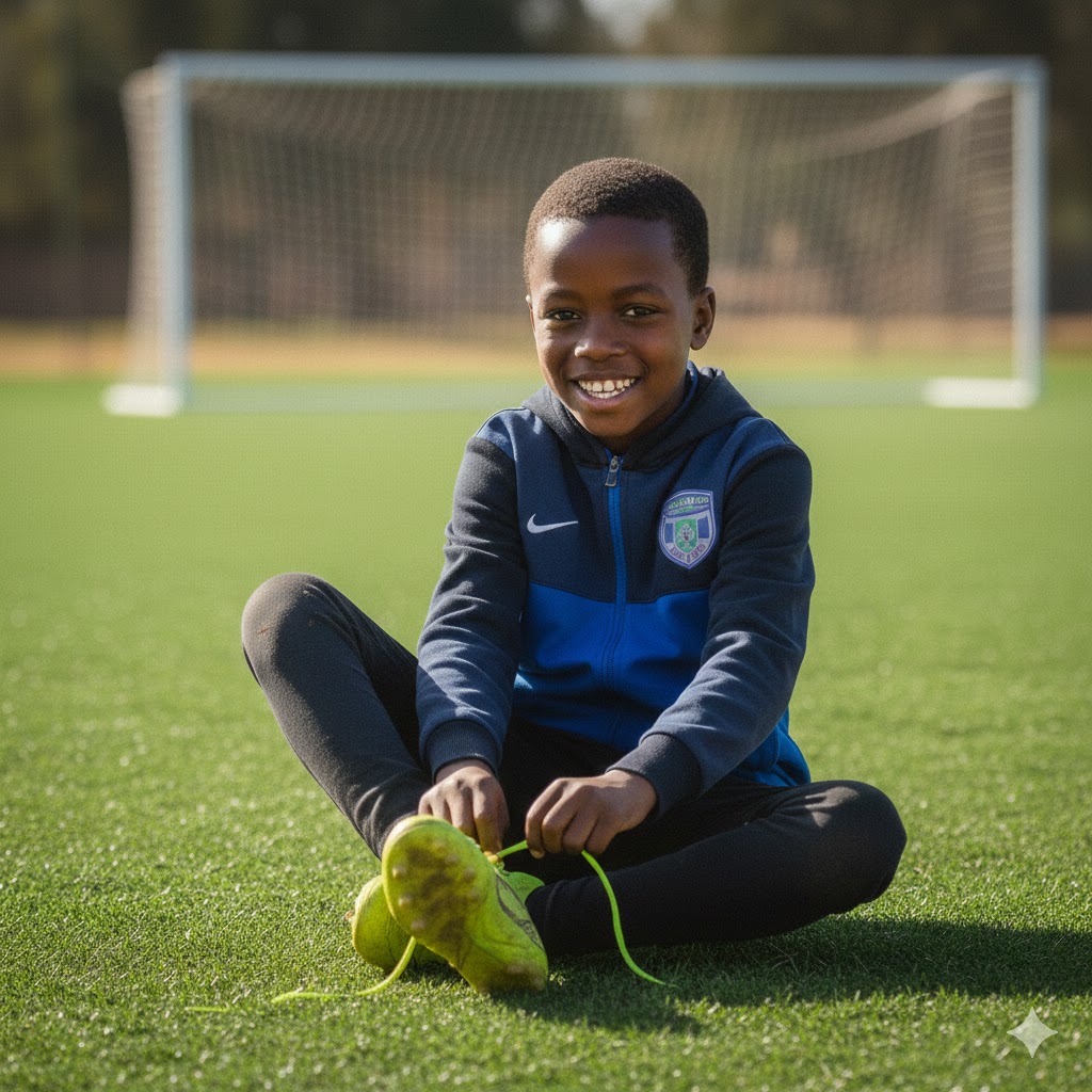 Smiling player wearing boots
